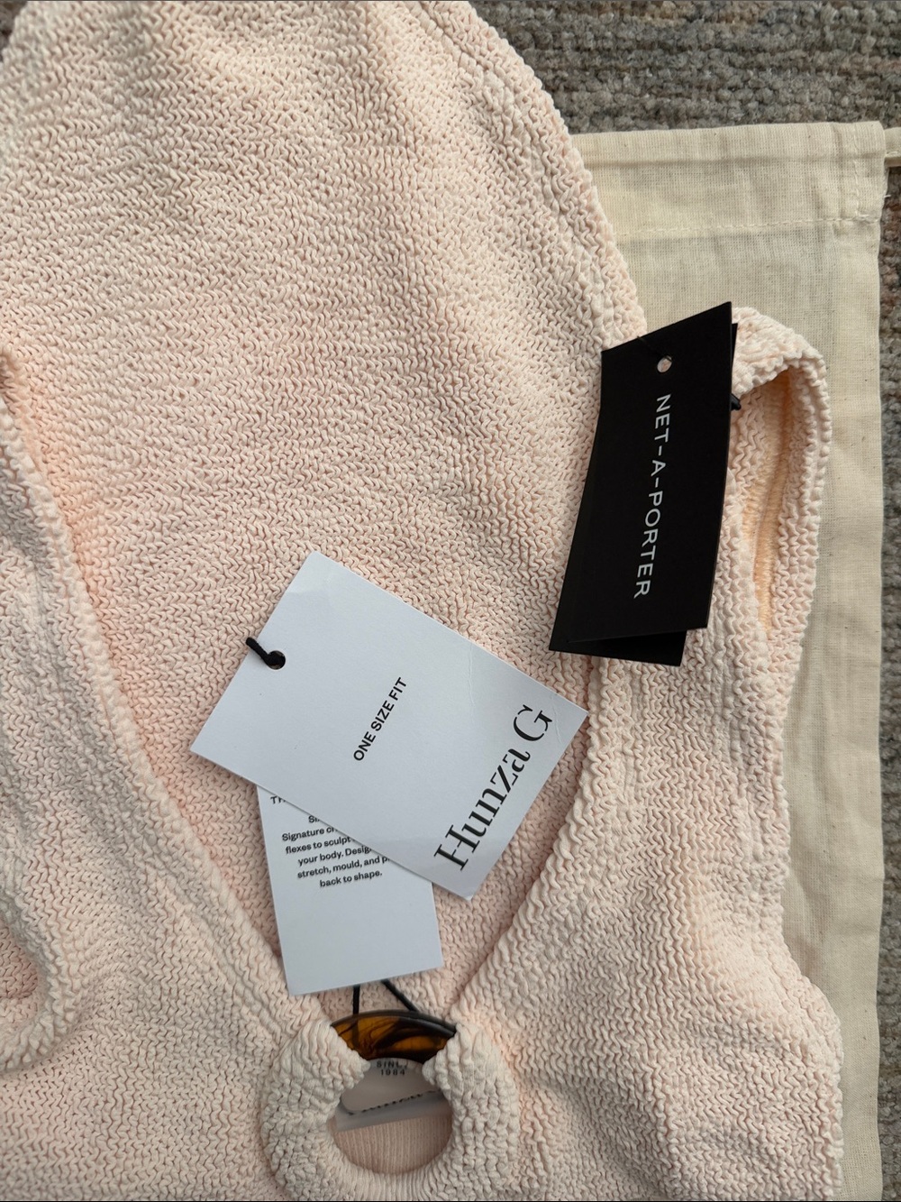 Hunza G Pale Pink Textured One-Piece Swimsuit with Ring Detail - Picture 2 of 3